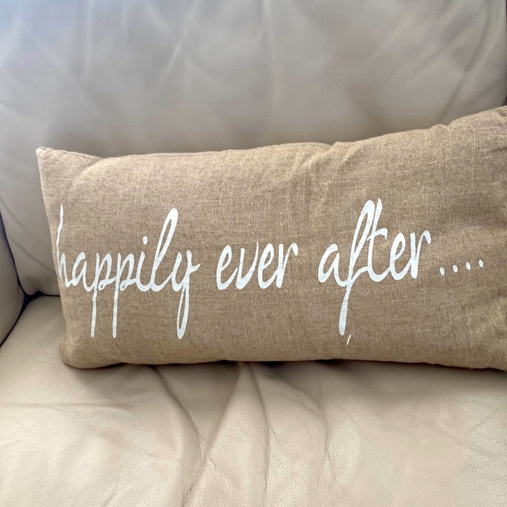 Happily ever after wedding newly wed anniversary tan  pillow for bride/groom